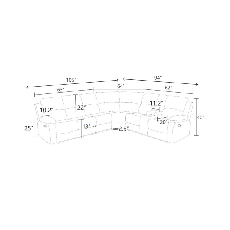 Ensemble de canapé modulaire inclinable 3 pièces
