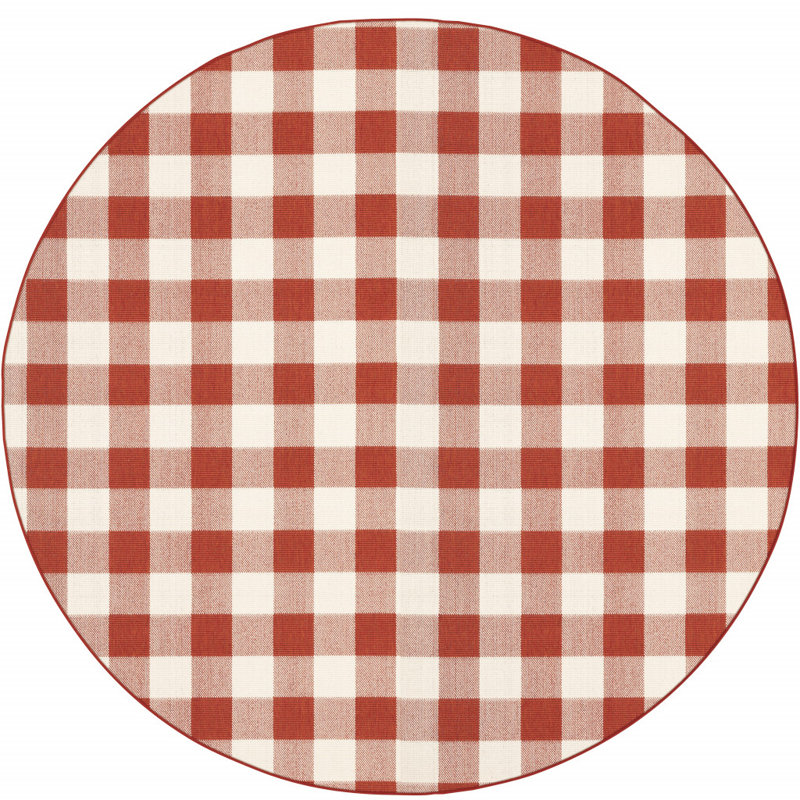 Tapis intérieur / extérieur Mac Mac, Rond 7 pi 10 po, Rouge / ivoire