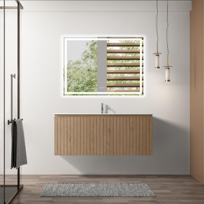 Windsor 48.00 In. W X 19.80 In. D X 20.00 In. H  Wall Mounting Bath Vanity In Natural Wood With White Single Sink