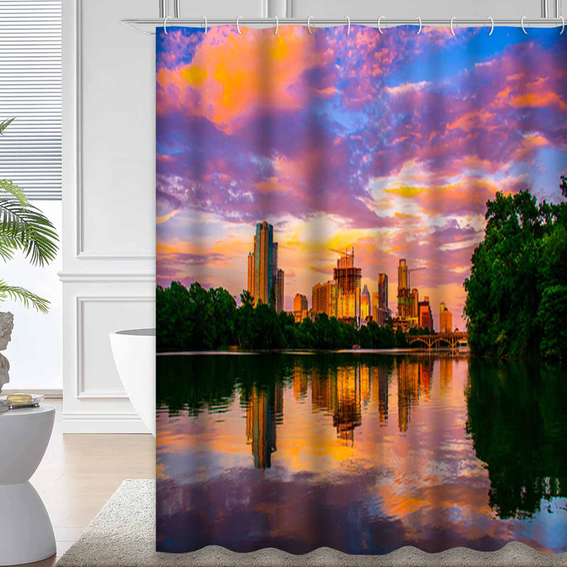 Rideau de douche avec 12 crochets Texas Sunset Town Lake, L 72 po x l 78 po