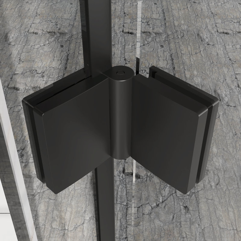 30"X 72" Pivot Bifold Frameless Glass Shower Door 1/4 Inch (6Mm) Tempered Clear Glass Swing Shower Panel In Black Finish, Reversible Installation