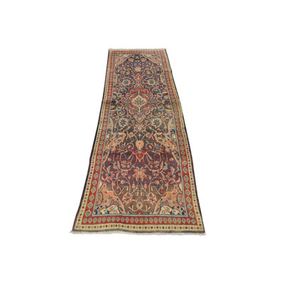 Vintage Oriental Runner 3’7” X 9’11” Blue Wool Traditional Hand-Knotted Rug