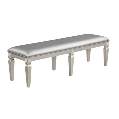 Modern 60" Bench - Upholstered Seat In Silver Gray With Sparkling Embellishments For Living Room Long Details Bedroom,