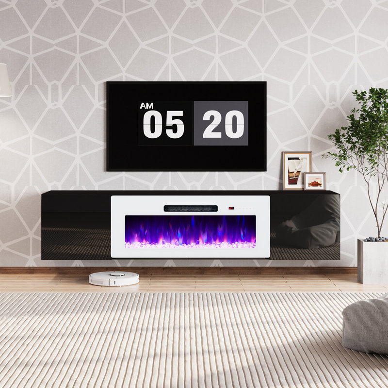 Meuble télé Bhhatu Highgloss, Noir / blanc, 80"
