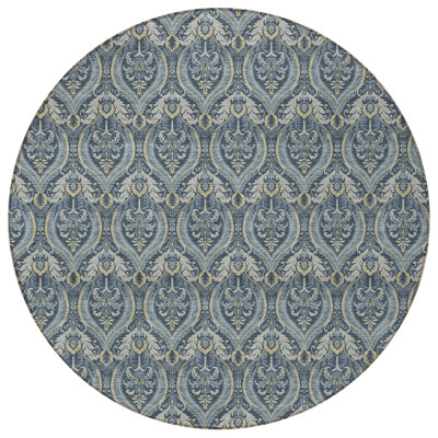 Tapis intérieur lavable et antidérapant rond 8 po bleu et crème