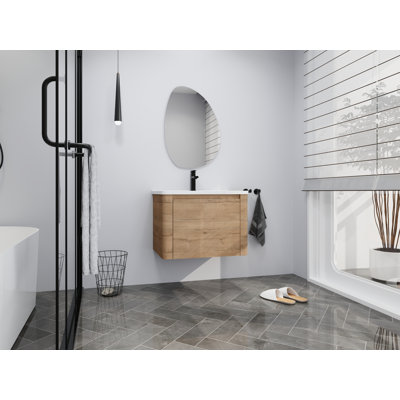 Meuble-lavabo autoportant de 28 pouces avec lavabo intégré, porte à fermeture en douceur et conception en arc