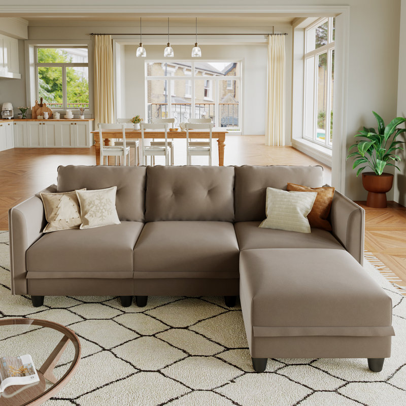 Tomario 4- Piece Upholstered L-Shaped Modular Sectional With Storage, Brown Polyester