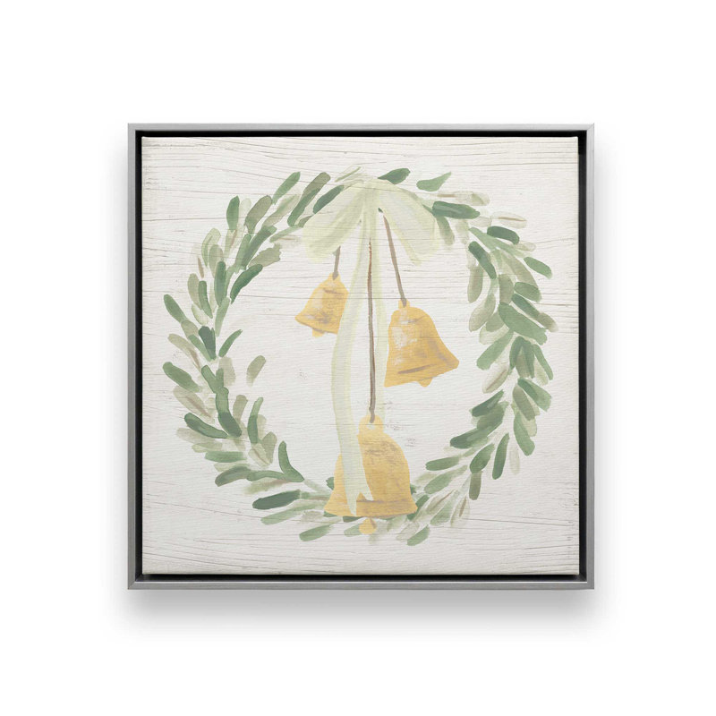 «Holiday Bells Wreath I», reproduction sur toile roulée, Cadre argenté, H 16,75 po x l 16,75 po x P 1,75 po