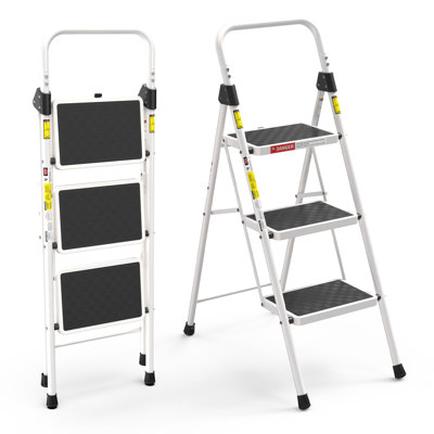 Folding 3 Step Ladder, 3 Step Stool for Adults, 3 Step Ladder Step Stool with Cushioned Handle, Wide Pedal, 330Lbs Load Heavy Duty