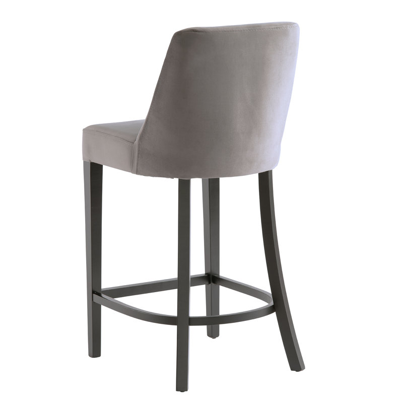 Upholstered Counter Stool with Solid Wood Frame, Grey
