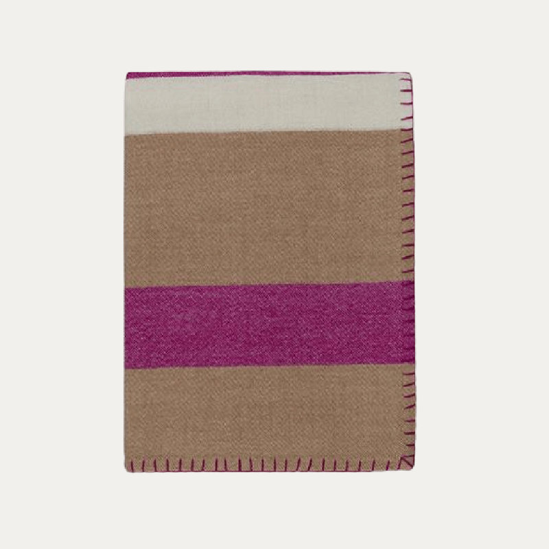Block Stripe Woven Baby Alpaca Throw Blanket, Camel/Peony