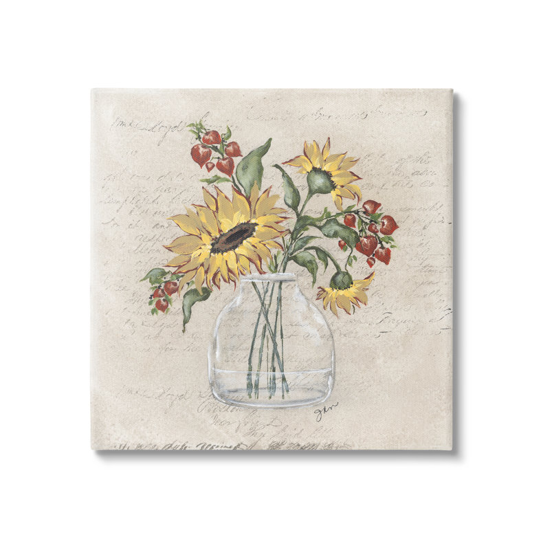 Arrangement de tournesol rétro par Julie Norkus - impression, H 17 po x l 17 po x P 1,5 po, Toile tendue