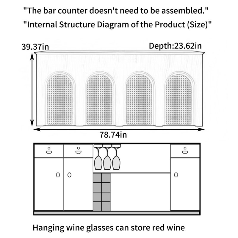 Vintage Bar Counter with Wine Rack and Storage Shelves, Reception Desk or Pub Table, Black