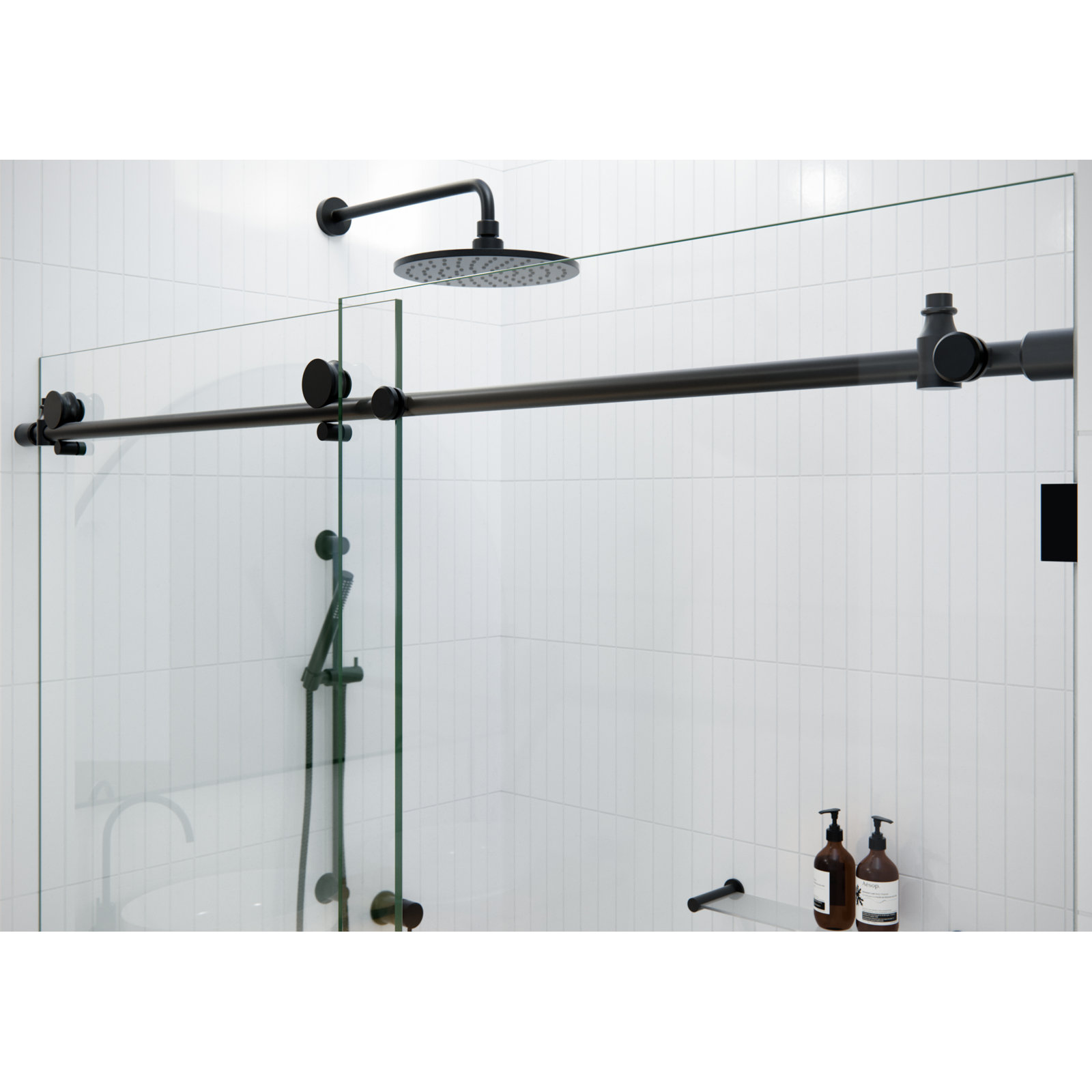 Eclipse 60" Frameless Sliding Shower Door, Matte Black