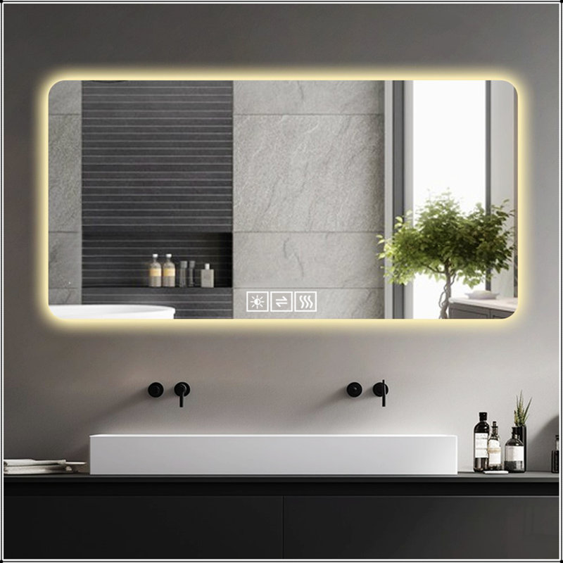 Miroir de salle de bain 28 po x 60 po à DEL, résistant à la corrosion, trois couleurs à intensité variable, miroir rétroéclairé avec fonction de désembuage à une touche