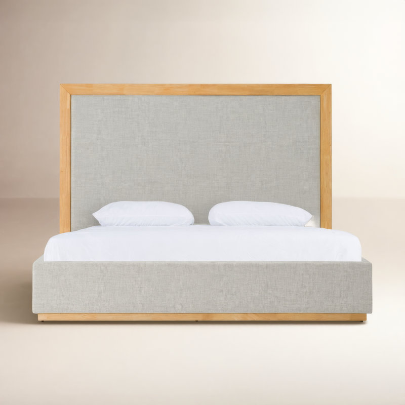 Reanna Upholstered Platform Bed, California King, Natural Wood/Gray