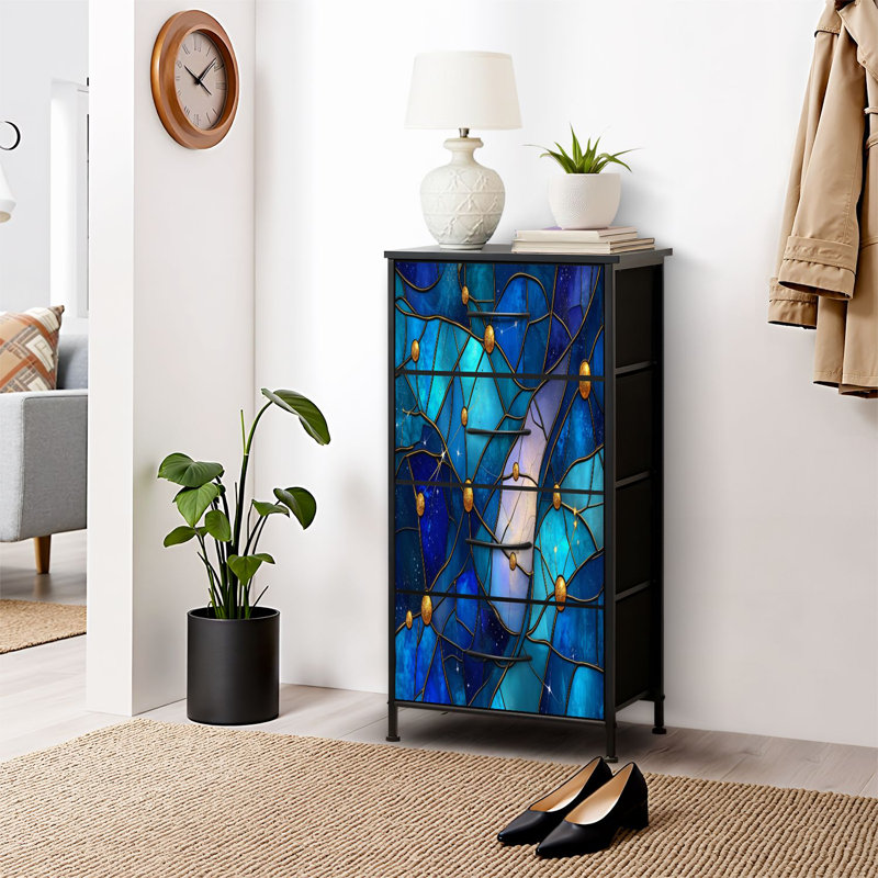 Commode pour commode de chambre à coucher pour garde-robe de fenêtre en verre coloré Commodes et commodes en tissu avec rangement à 4 tiroirs