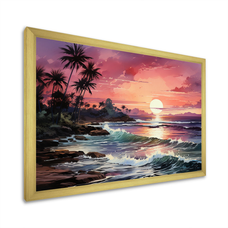 «Miami Pink Tropical Twilight», reproduction sur toile encadrée, H 12 po x l 20 po x P 1 po, Cadre doré à une seule photo