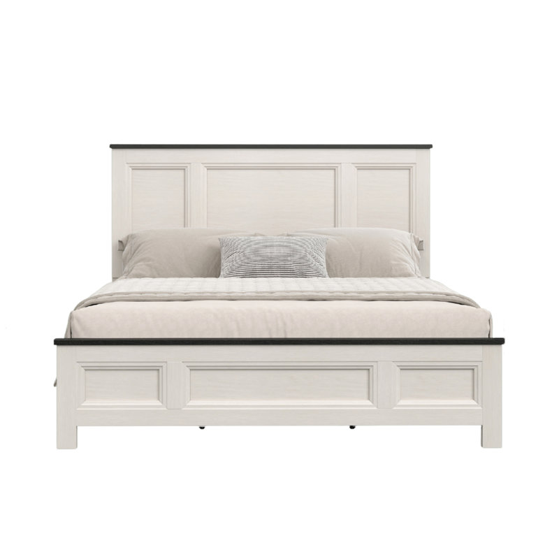 Roundhill Furniture Realynn Panel Bed, Off-White Finish, Queen