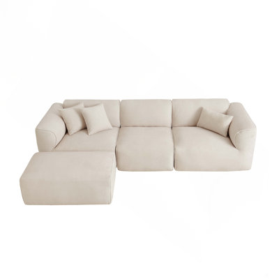 Luxury Double-Needle Cut Velvet Sofa, 4-Seater with Pure Sponge Seat Cushions and a Detachable Footstool, Includes 3 Throw Pillows. Ideal for Living Rooms, Apartments