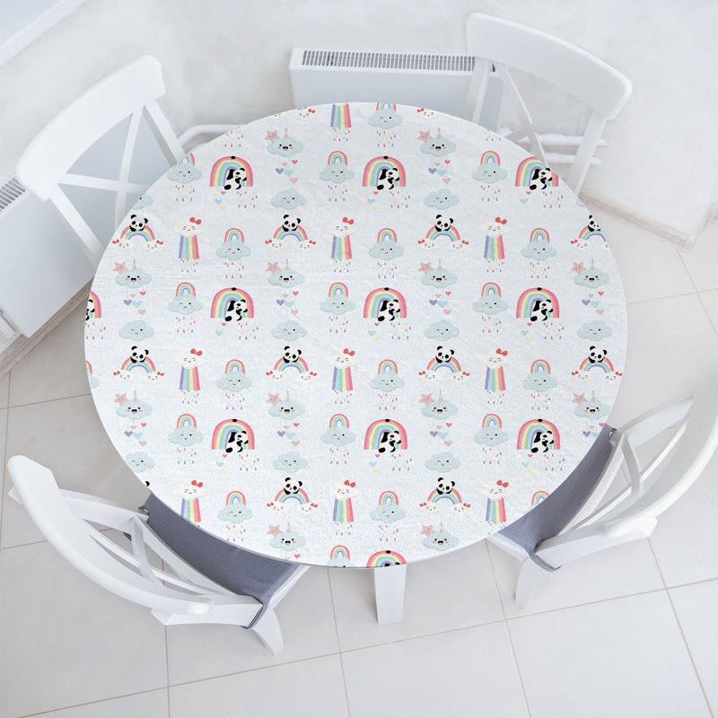 Ambesonne Panda Fitted Round Tablecloth Multicolor, 51.97" Round