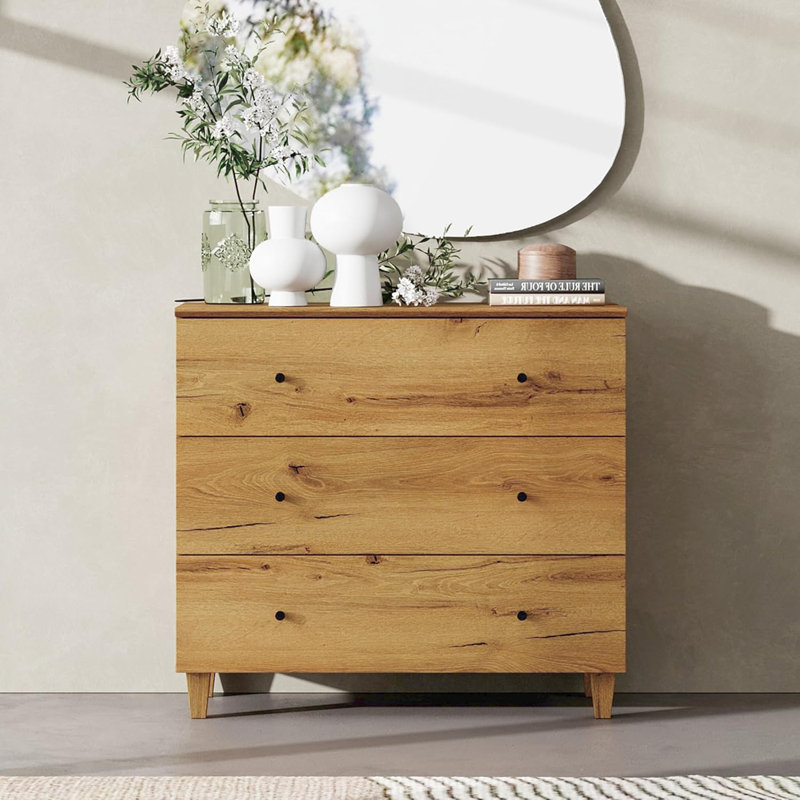Commode 3 tiroirs Modern, Brun chêne / noir