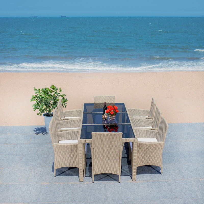 Hailee Beige Wicker 8-Person Outdoor Dining Set with Cushions
