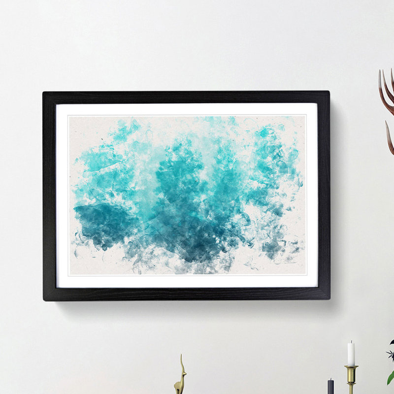 Teal Blue Forest Watercolour - Picture Frame Graphic Art Print, 40cm H x 60cm W x 2cm D, Black Framed