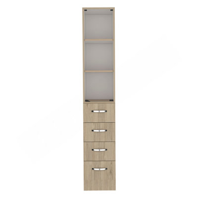 Armoire à linge Vanguard, trois tablettes, quatre tiroirs - pin clair / blanc