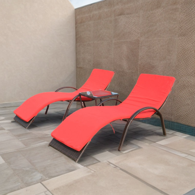 Outdoor Lounger Pool Lounge Beach Patio Outdoor Chaise Lounge Set with Table , Cushion Included