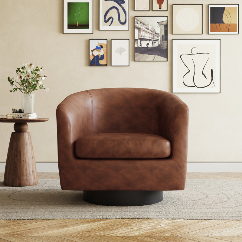 Bennett 79Cm Wide Swivel Barrel Chair, Coffee Faux Leather