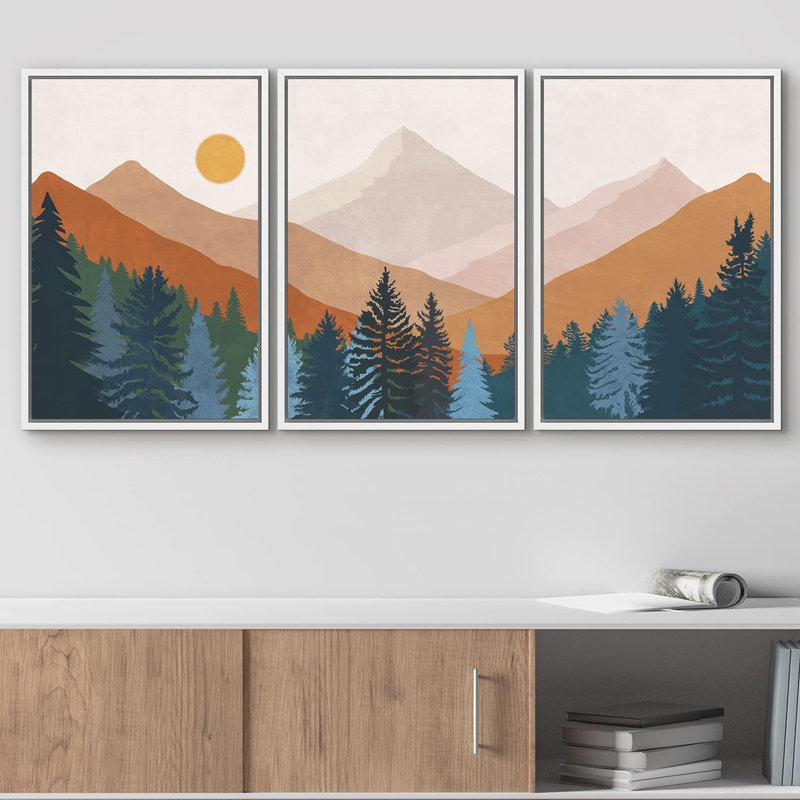 «WooMountain Pine Tree View», reproduction encadrée sur toile, 3 pièces, H 24 po x l 48 po x P 1,5 po