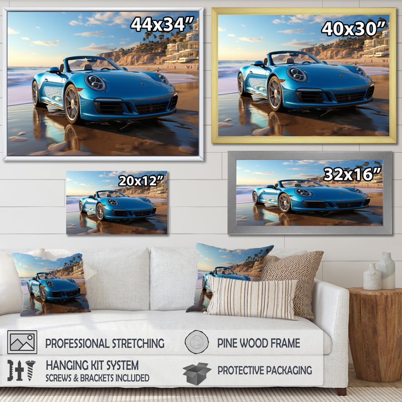 «German Car Beach Phtotography I», reproduction sur toile, H 24 po x l 32 po x P 1 po, Toile tendue