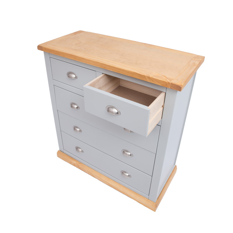 Salgado 90 cm W Chest of 5 Drawers, Grey/Wood/Satin Chrome