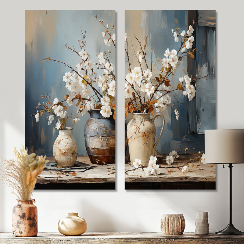 Art mural de poterie et de fleurs nature morte I - grands arbres, H 40 po x l 40 po, Toile tendue, Ne s’applique pas
