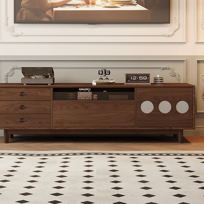 Meuble télé en bois de noyer de style français rétro, H 22,04 po x L 70,86 po x l 15,75 po, Brun