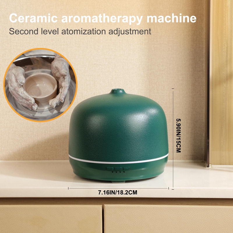 500ml Ceramic Essential Oil Diffuser for Large Room, Ultrasonic Aromatherapy Air Diffuser with Timer - Green, Green