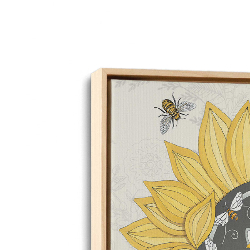 «Happier Than a Bee on a Sunflower» par Deb Strain, reproduction d'art, L 30 po x H 30 po, Érable, Toile avec cadre
