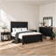 Ensemble de chambre avec grand lit 5 pièces Ginie, 2 tables de chevet USB, chêne brun rustique noir