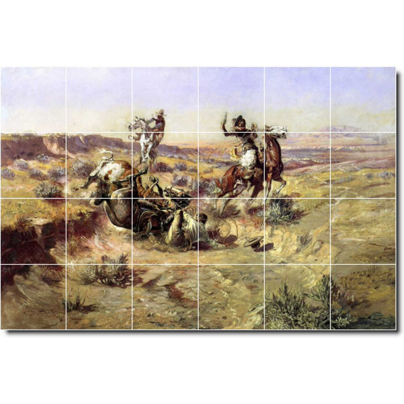 Carrelage mural décoratif en céramique 72 po x 48 po 12 po x 12 po, Charles Russell, peinture occidentale W07789