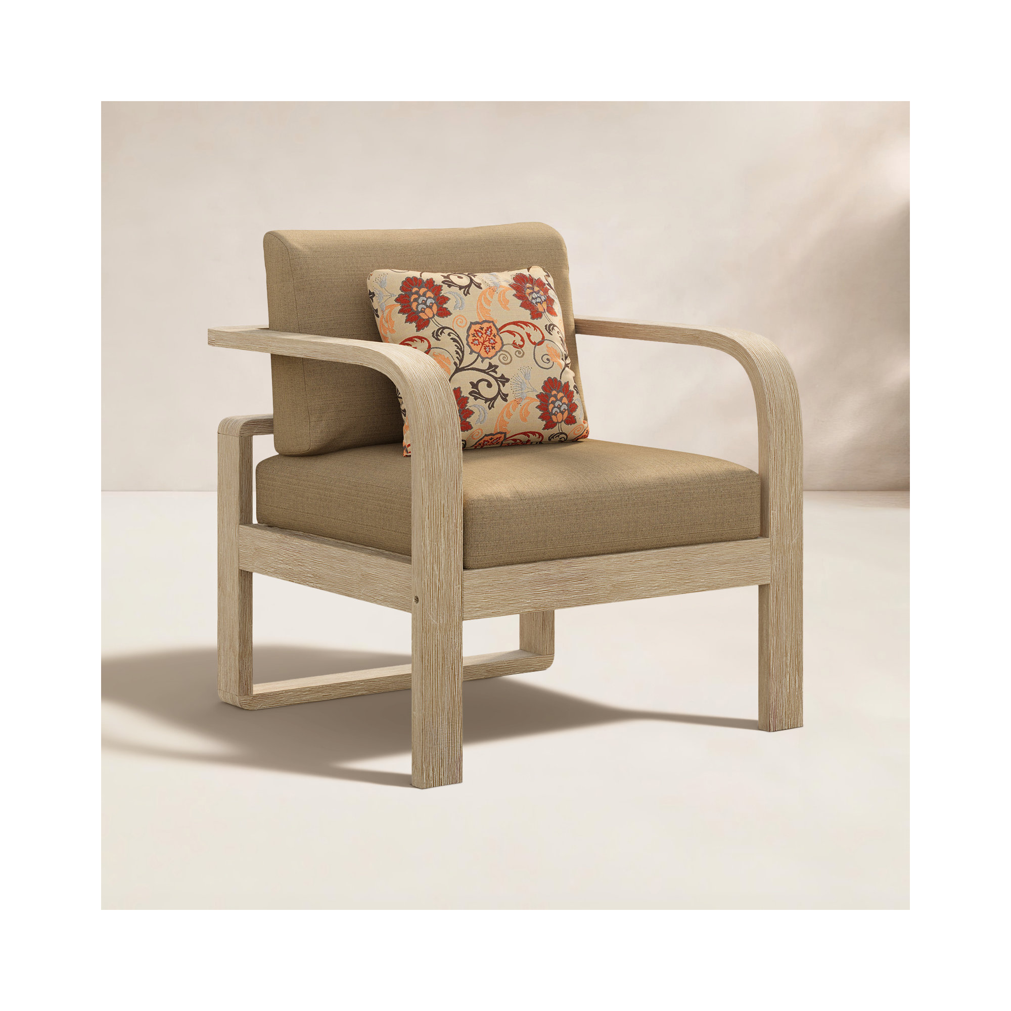 Acacia Outdoor Lounge Chair With Cushions, Brown Sunbrella, Antique White