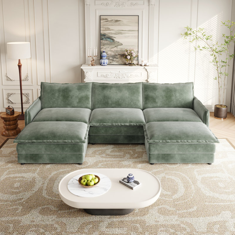 Comfy Cloud Sectional Corduroy Sofa Elegant Living Room Relaxation