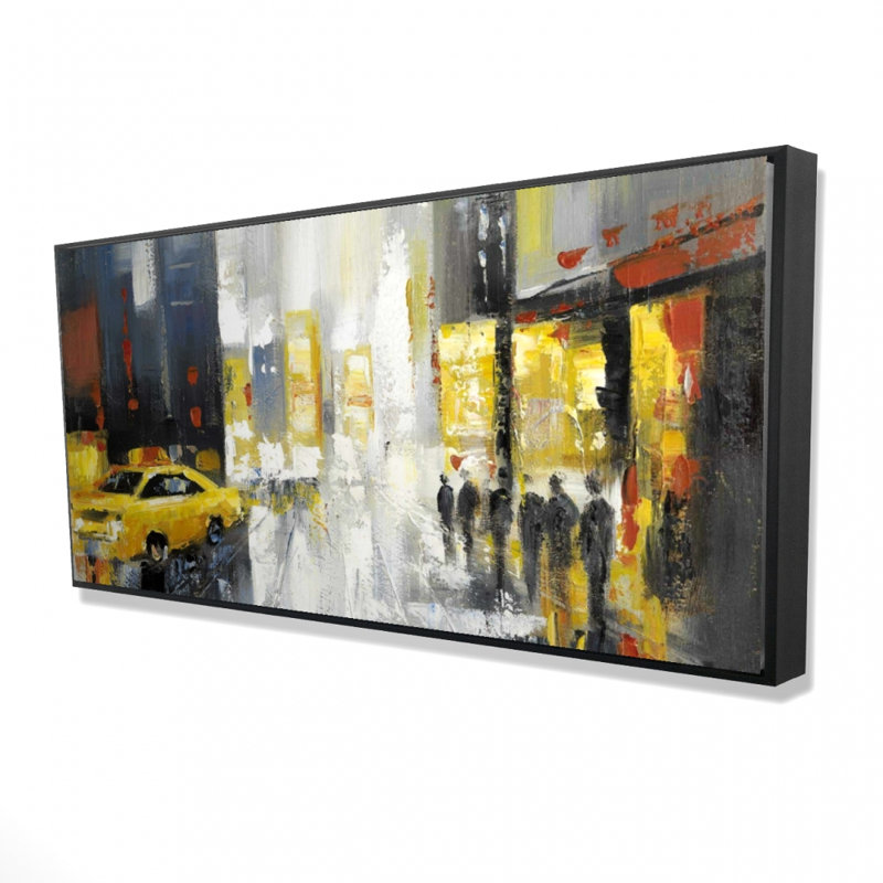 Rainy busy street - 24"x48" Framed canvas