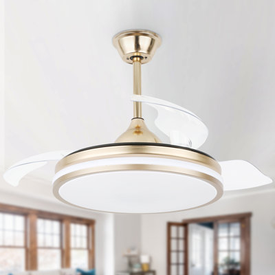 42“ Retractable Ceiling Fan with LED Light and Remote, 6-speed Bladeless Fan