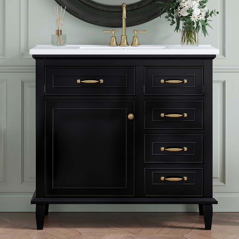 Meuble-lavabo 36 po avec comptoir en céramique, Noir