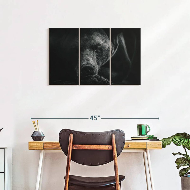 Ours brun monochrome sur toile 3 pièces, H 20 po x l 33 po x P 1,25 po