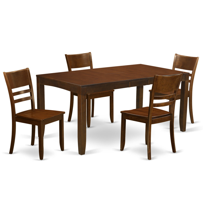 Ensemble de 5 pièces pour 4 pièces comprenant une table de salle à manger rectangulaire avec rallonge papillon et 4 chaises de salle à manger, espresso