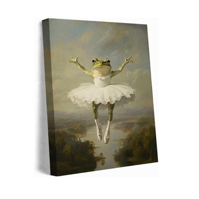 Frog Ballerina Canvas Wall Art, Vintage Whimsical Ballet Wall Decor 8x10in