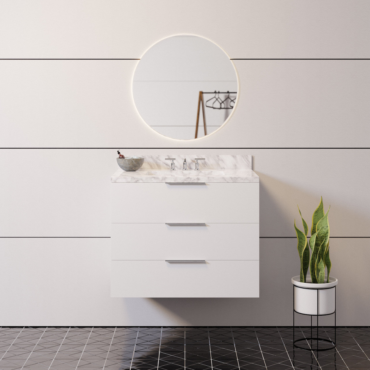 Mitchell 30'' Single Bathroom Vanity, Carrara Marble, White