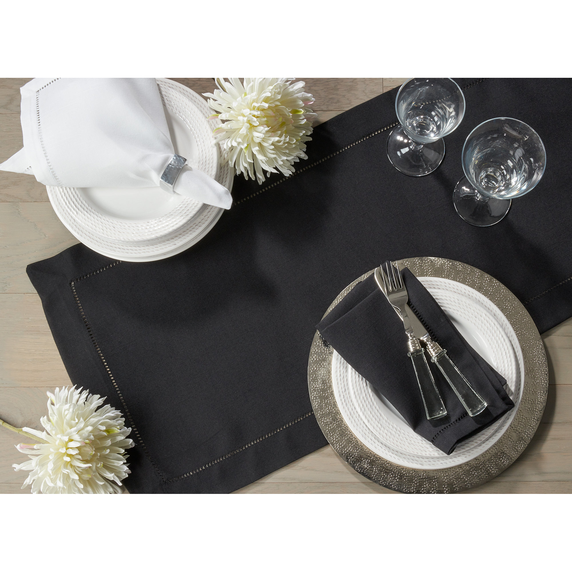 Emmeline Table Runnner, Black, 120" L x 16" W